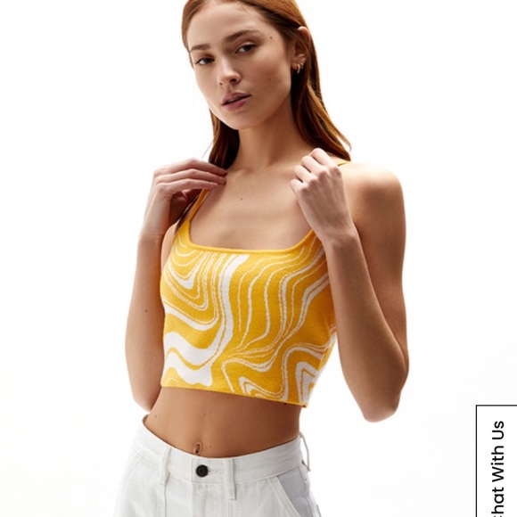 PacSun Basic Back Tie Tank Top marbled yellow white spaghetti strap size xs - Picture 4 of 9
